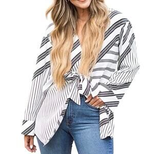 NWT Kerrently The Drop Black White Stripe Knotted Tunic by Courtney Kerr Medium